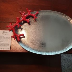 NEW Michael Aram Stainless SteelPlatter/Red Accent